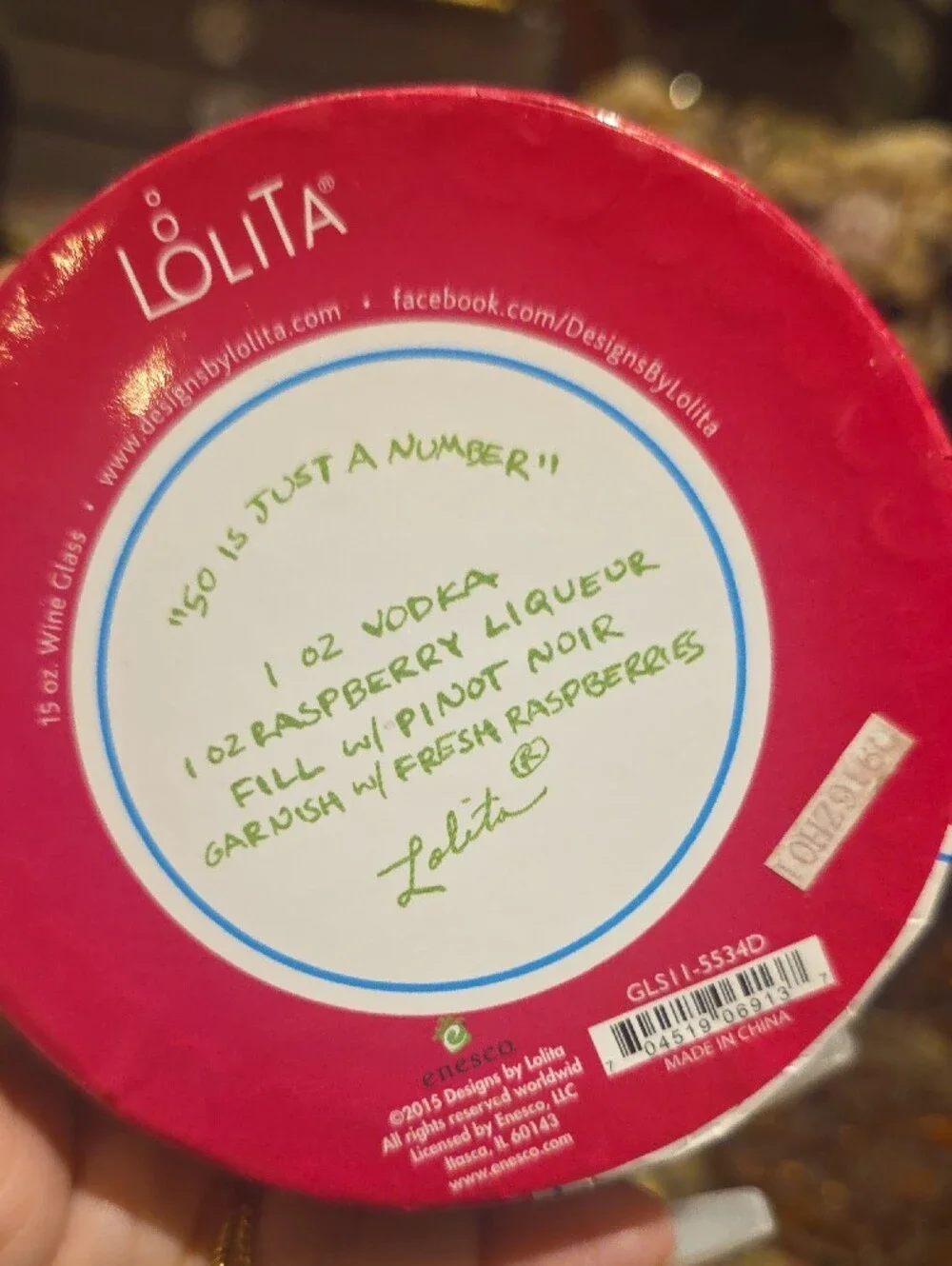 LOLITA Pink and Blue '50 Is Just a Number' Hand-Painted Wine Glass